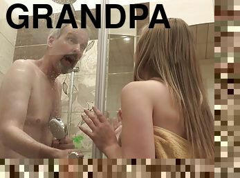 Young girl craves for senior cock so she fucks with her grandpa