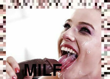 Bald milf throats a black hammer big time