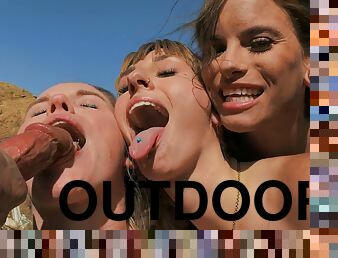 Loud outdoor treat for all these three women in addictive sex play