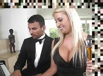 Man in tuxedo fucked busty beauty