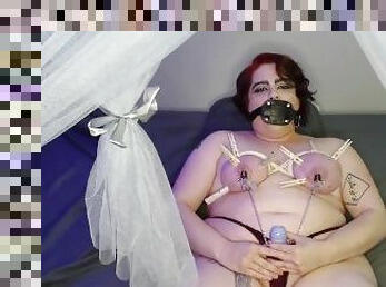 Redheaded Goth BBW Binds Her Big Natural Titties and Trains Her Throat