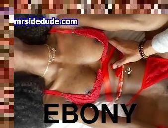 Ebony in Lingerie Gettin Fucked Missionary with Creamy Pussy