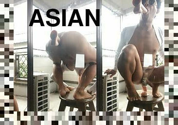 asiatique, masturbation, en-plein-air, public, anal, ejaculation-sur-le-corps, jouet, gay, secousses, ejaculation