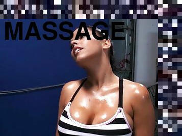 Naked sports massage for busty beauty