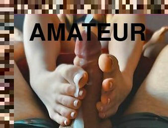 Passionate FOOTJOB from a Slim Beauty with a Big ass (Amateur Couple)