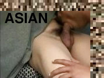 Sloppy BJ  sucking Asian jock thru gloryhole