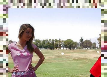 Karla kush teasing her golf instructor with her short skirt