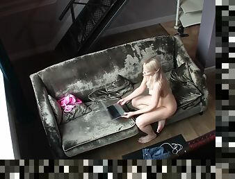 Clip of my hot naked friend leaving the living room with her laptop