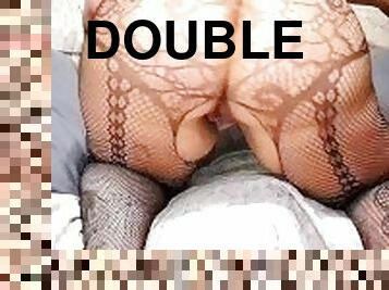 PAWG in lace body suit uses DP dildo DOUBLE PENETRATION