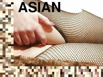 asiatisk, røv, hundestilling, onani, gammel, orgasme, strømpebukser, fisse-pussy, amatør, anal