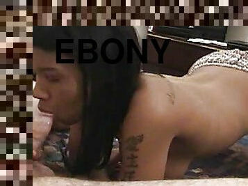 Ebony whore sucks big white dick