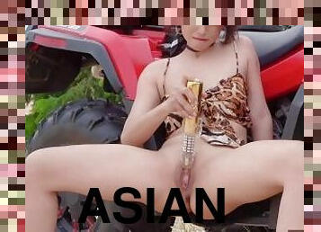 Asian Girl Pees & Masturbates To Get Creamy Squirt in The Desert