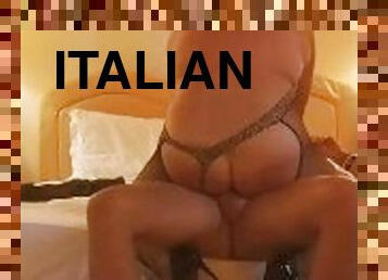 Chubby Italian girl with big ass in stockings and heels fucked by unknown lover