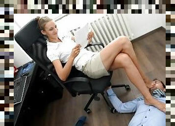 Office foot domination and foot smother - part 1 (big feet, foot humiliation, office feet, soles)