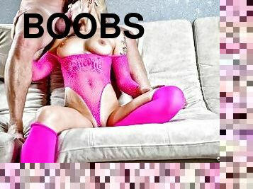 Watch me suck and fuck in a pink bodysuit with my favorite cock