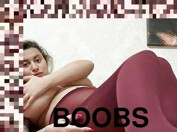 Nylon sexy feet big boobs teasing for you