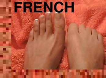 Enjoy the French manicured feet of beauty