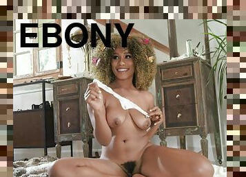 Curly ebony with big tits, natural solo magic in soft solo