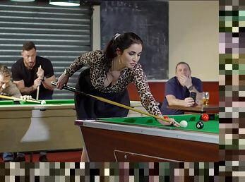 Two guys fucked the girl up on a billiards table