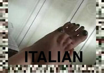 amatør, slave, føtter, cum, blond, italiensk, fetisj, footjob