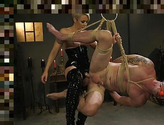 Dominant woman ass fucks male slave in brutal BDSM