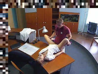 Nurse Alexis gets a hot surprise during her shift at the clinic