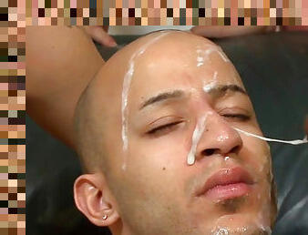 Bald fay Jeremy Rojas gets cum on his head