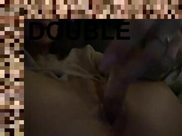 Twirling and teasing my tight pussy with my clear double ended dildo