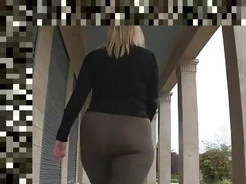 Milf in leggings teases outdoors