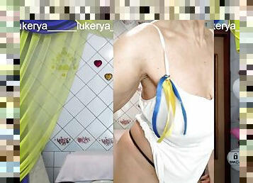 Today again, the old and cheerful Lukerya flirts with users and attracts them with her hanging natural tits in white clothes.