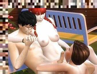 The Sims Ep.3 Double blowjob in the park with voyeur