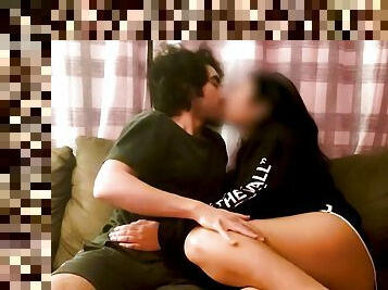 Filipino girlfriends first creampie on the couch POV you jerk off in the corner while watching us have sex