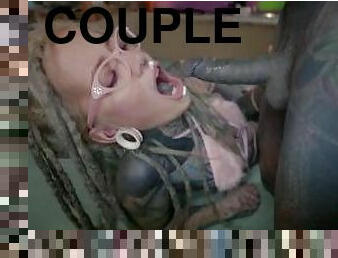 Alternative couple hot POV ANAL sex - doxy, rough fuck, Ass to mouth, dreadlocks, cum on glasses