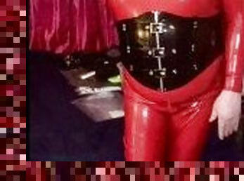 Aussie syn rubber cathood Red rubber catsuit