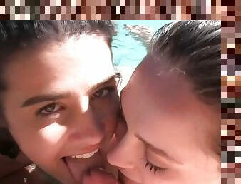 Poolside Blowjobs and Lesbian Licking Gets Intense