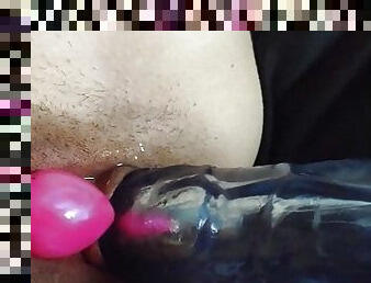 Tight pussy gets fucked with long vibrator 