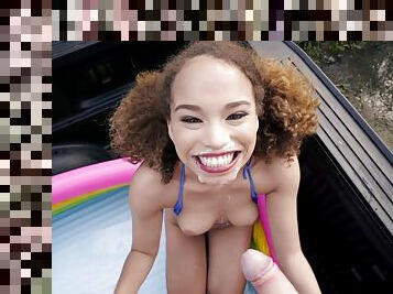 Curly haired teen gets the dick while on the road