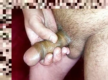 hot guy jerks off cock, puts finger in ass for the first time, first anal