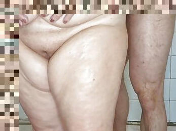 Old Fat Grandmother getting fucked under the shower. Her wet body is amazing.