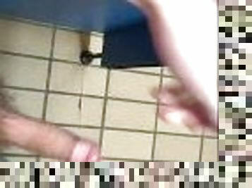 PUBLIC WANK hairy tall twink wanking completely naked in public restroom  tall_jay