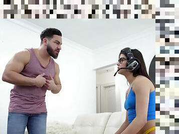 Cute gamer girl Kylie Rocket blackmailed by a step family member