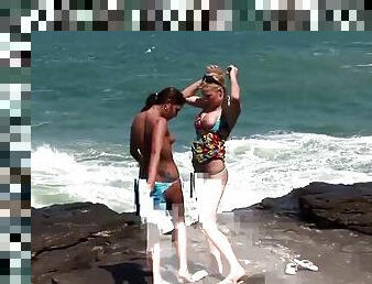 Hot lesbian sex by the beach shore
