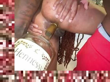 Your wife getting fuck by bbc an gallon of Hennessy bottle in asshole dp