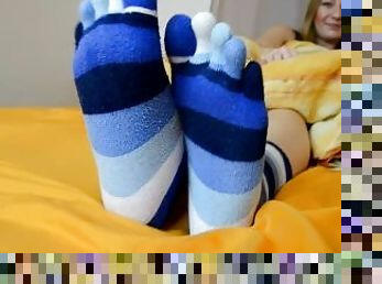 Toe socks wake up tease (sexy soles, foot tease, POV foot worship, sexy feet, foot goddess, socks)