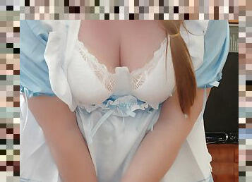 Sissy maid after cleaning decided to play with her small dick