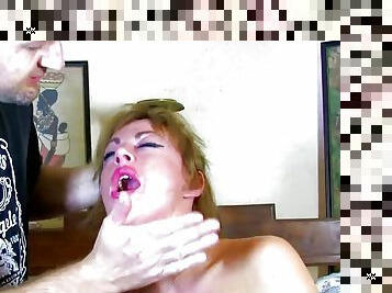 Round titted German slut gets her throat filled with warm cum