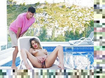 Juggy bitch Angel Rivas gets sodomized by the pool