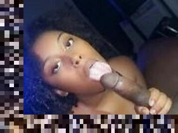 Ebony teen playing with two dicks