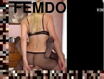 Femdom stocking milf riding femboy in amazon style