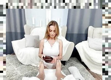 Foot massage, ass job and titfuck with blowjob and cumshot on ass